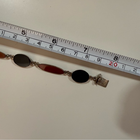 Victorian Scottish pebble bracelet green blood stone Sterling silver art deco - Picture 13 of 15